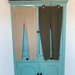 Pair of Orvis Pants. Green and Tan. Size 10. Front zip pocket